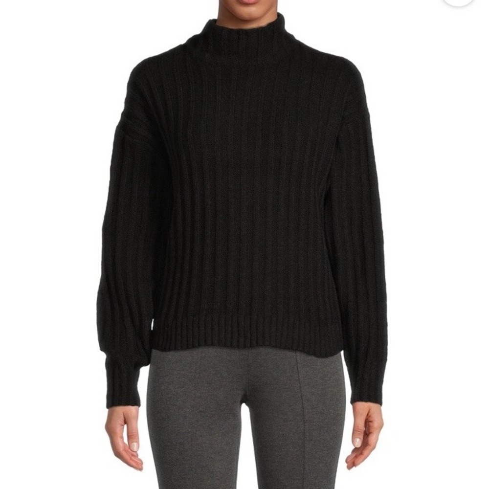 Time and Tru Women's Ribbed Mock Neck‎ Sweater XS Black Long Sleeve Pullover